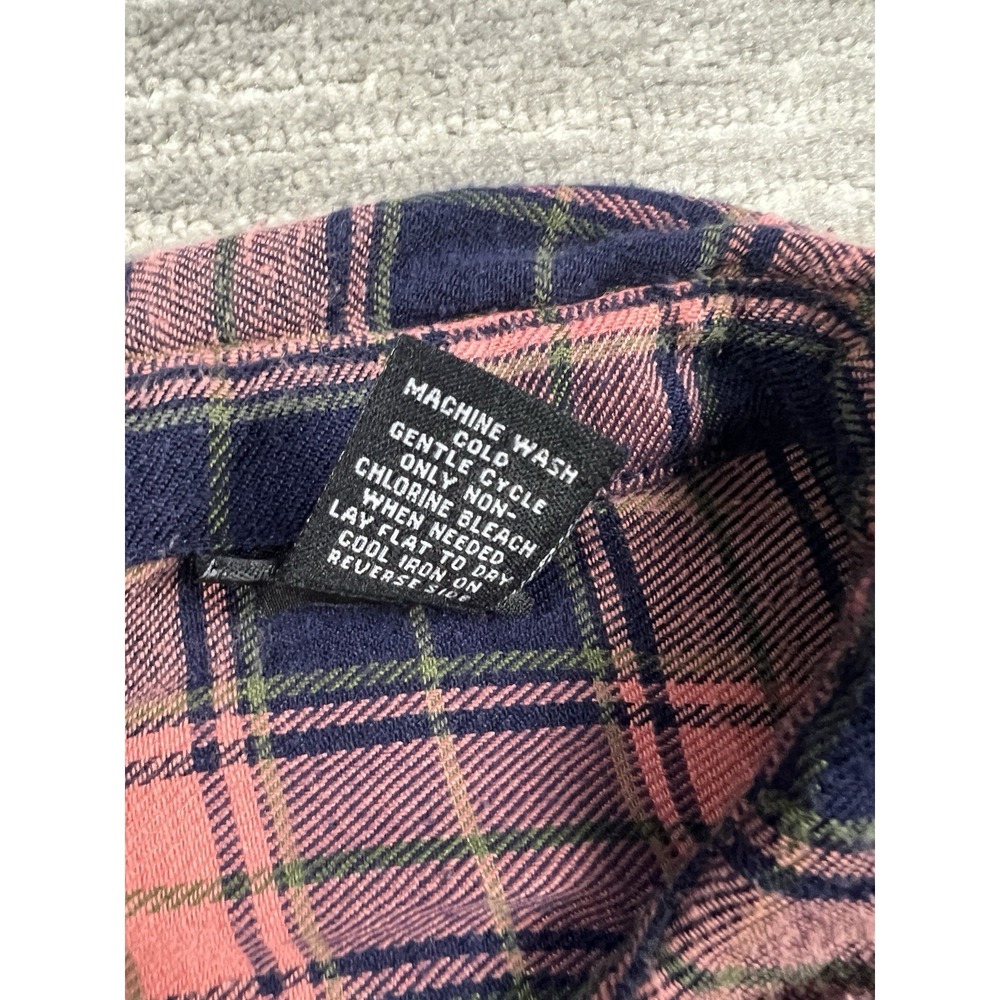 Rue 21 Flannel Top Womens Medium Pink Blue Plaid Longsleeve Western Button Up - Picture 11 of 12